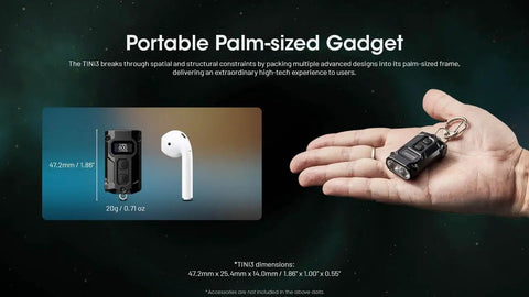 Person holding Ultra Compact 600 Lumen Keychain Flashlight USB C Rechargeable EDC Light With Three Color Temperatures