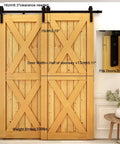 20 Foot Bypass Sliding Barn Door Hardware Kit For Double Doors, Single Track, installed with flat J shape hangers and quiet rollers