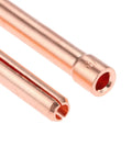 Close-up of One Eighth Inch 10N25 TIG Collet Tips Pack in copper, for WP17 WP18 WP26 Torch Series, heavy duty copper construction.