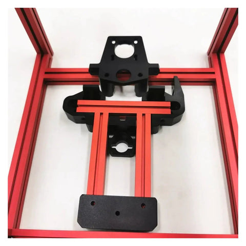 Heavy Duty All Metal Outer Frame Structure Upgrade For Voron 0 3D Printer showing red and black aluminum frame components.