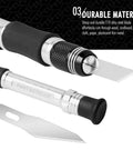 Close-up of Pro Grade Craft Knife Set with 29 blades in sturdy storage case for artwork and modeling projects