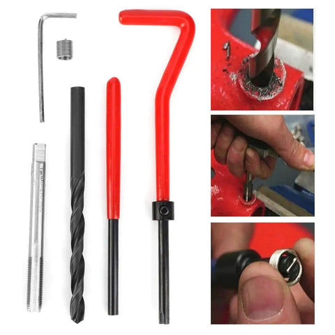 Heavy Duty Stainless Steel Thread Repair Kit M6x075 30 Piece Rethread Tap Set With Coiled Wire Inserts For Fixing Female Threads In Aluminum Alloy Auto Parts Pro Grade DIY Ready Handy Tool Set, tap and inserts