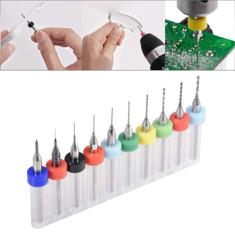 Assorted Pro Grade 10 Piece Carbide PCB Drill Bit Set From 0.1mm To 1.0mm For CNC Engraving, Jewelry, And DIY Projects in case