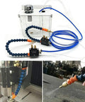 Heavy Duty No Sweat Coolant Spray Pump Kit With Dual Nozzle Lubrication System For Cnc Lathe Milling And Drilling Machines, includes spray reservoir and hoses.