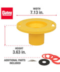 Toilet Flange Extender Kit Set Rite One Quarter To One And Five Eighths Inch Red And Yellow with dimensions and additional parts shown
