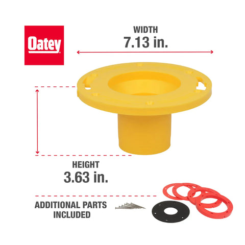 Toilet Flange Extender Kit Set Rite One Quarter To One And Five Eighths Inch Red And Yellow with dimensions and additional parts shown
