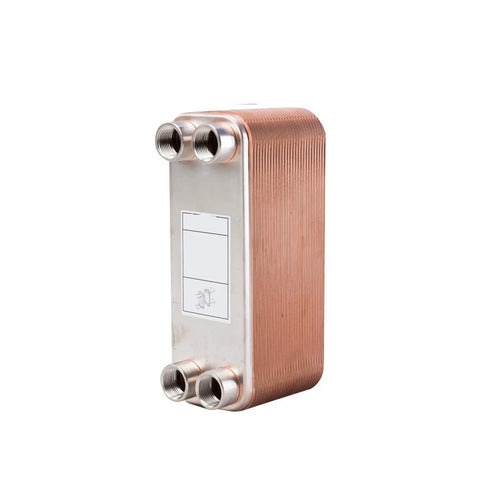 Heavy Duty Plate Heat Exchanger And Industrial Air Condenser Slick Compact Cooling Unit With Badass Heat Transfer and No Sweat Mount for Garage or Workshop, compact metal unit with copper and steel.