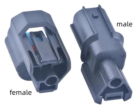 Slick One Pin Female Automotive Connector Wire Harness With Precision Cut Cable, showing male and female connectors side by side.