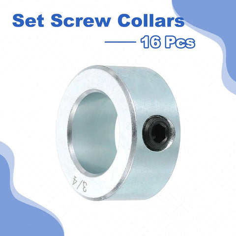 Set Of Sixteen Shaft Collars With Set Screws, Three Quarters Inch Bore, Outer Diameter One And Quarter Inch, Zinc Plated Steel
