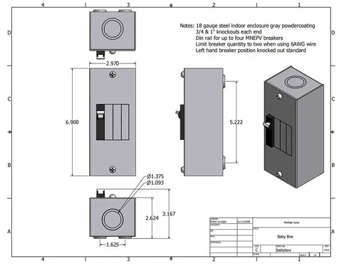 Heavy Duty Powder Coated Aluminum Enclosure Kickass Breaker Box detailed dimensions and layout for solar wiring housing