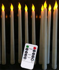 Set Of 12 Remote Flameless LED Taper Candles With Yellow Flicker Light Realistic White Plastic Candlesticks 11 Inch Tall