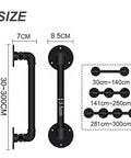 Matte Black Industrial Pipe Stair Handrail Featuring Badass Non Slip Grip Solid Wrought Iron Wall Banister No Sweat Indoor Outdoor Safety Support Bar For House And Stairs size illustration with dimensions 30-300cm