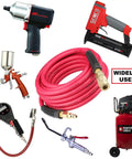 3/8 Inch By 50 Feet Air Hose With 300 PSI Heavy Duty Built To Last Lightweight Kink Resistant All Weather Flex, red coil amid tools