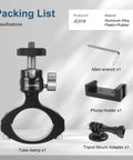 Packing list for Handlebar Bike Pole Mount Kit With 360 Degree Ball Head For Action Cameras, Phone Holder, And Triple Mount Adapter