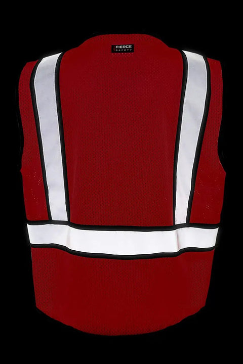 Straight Up Class 2 High Visibility Surveyor Vest With Slick Red And Black Mesh Cut For Zero Sweat Ventilation Plus A Secure ID Pocket Built Tough For Any Daily Work Hustle