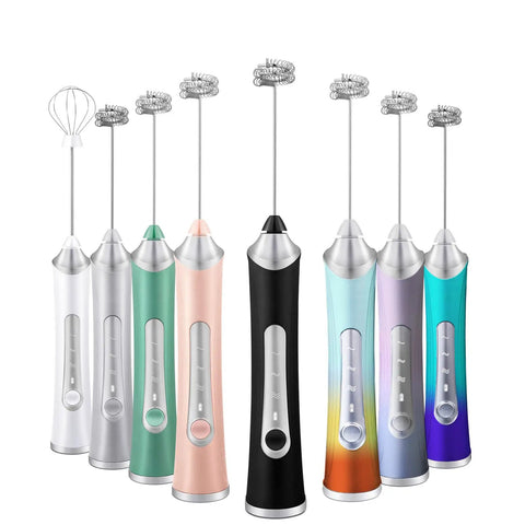 Rechargeable Milk Frother Handheld For Coffee With 3 Speeds 2 Heads And Stand Barista Grade Electric Milk Foam Wand, various colors