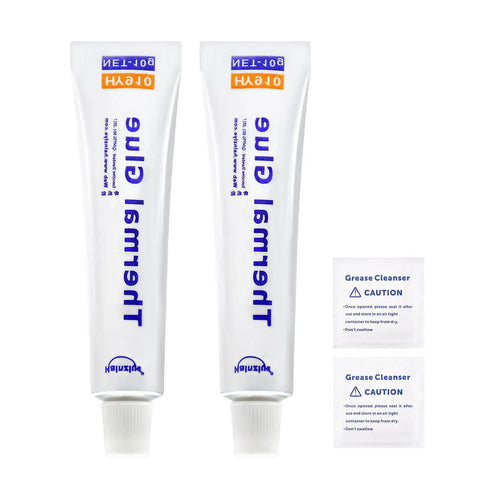 Two tubes of 20 Gram Dope Thermal Conductive Glue For Electronics, High-Performance Silicone Cooling Compound with grease cleanser packets.