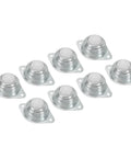 Patikil 8 Pack Roller Ball Transfer Bearing, 3/4 Inch Diameter Flange Mounted Nylon Caster Unit For Conveyor Roller Stand Transmission System Load 33lbs, showing silver metal housings with white nylon balls.