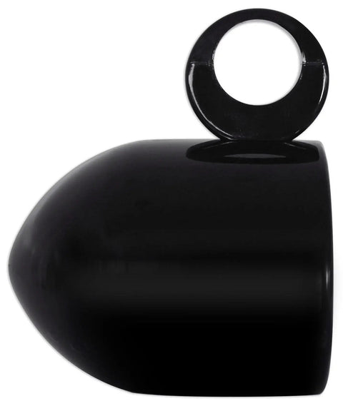 Ditch The Static And Shore Up Your Setup With These Top Shelf Wakeboard Tower Speaker Pods Black Finish Built From Marine Grade Aluminum Pair For Crisp Boat Sound showing black aluminum speaker pod with mounting loop.