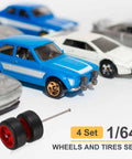 1/64 Scale Wheel And Tire Set With Axles For RC Diecast Cars DIY Models Real Riders Rims 7 Spoke Red And Black Dope Upgrade Kit