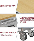 61 Inch Nine Drawer Rolling Tool Chest With Locking System Mobile Tool Storage Cabinet Heavy Duty Steel Construction Solid Wood Top Durable Powder Coated Finish For Home Garage Warehouse And Kitchen Silver rubber wood top, handle, and wheels