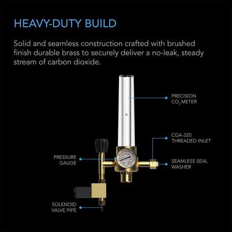 CO2 Regulator And Carbon Dioxide Monitor With Brass Body Solenoid Valve And Pressure Gauge For Precise Gas Flow And Tank Level Readout In Grow Rooms Grow Tents Greenhouses And Indoor Gardens, brass regulator with gauge