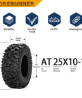 Beefed Up All Terrain ATV UTV Tires 25X10-12 6PR Tubeless Set Of 2 with angled tread pattern showing off-road grip features