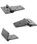 Hard As Nails Black Iron Hinges 4.5 Inch For Heavy Outdoor Gates Rust Proof Finish shown from multiple angles for easy installation.