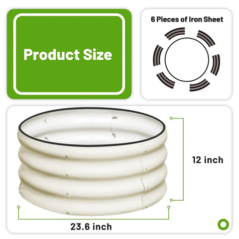 Three Piece Round Galvanized Raised Garden Bed Kit Each 2x2x1 Ft Outdoor Metal Planter Box For Vegetables And Flowers Rust Resistant White Finish Weatherproof Construction; size 23.6 inches diameter, 12 inches height