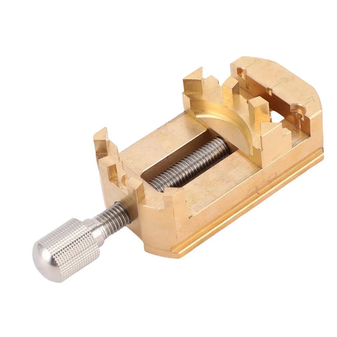 Solid Mini Vise Clamp With Soft Copper Jaws For Watch Repair Jewelry Making Electronics And Woodworking Projects, detailed view of copper jaws and adjustable screw mechanism.