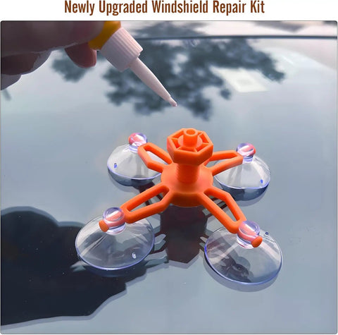 Upgraded Windshield Repair Kit For Chips And Cracks With Nano Resin And High Pressure Injection tool on car windshield