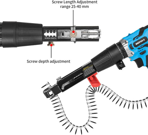 Image showing Heavy Duty Aluminum Screw Drill Chain Adapter with screw length and depth adjustments for accurate fastening.