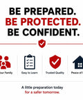 Be prepared graphic emphasizing safety, protection messages with icons for family, easy learning, quality, and peace of mind.