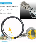 Hydraulic pressure test coupling kit compatible with Parker PD series; includes digital gauge and hose for Caterpillar/Case excavators