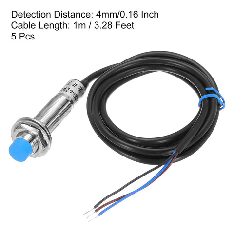 Heavy Duty Inductive Proximity Sensor Switch NC NPN 4mm Sensing Distance DC 6-36V LJ12A3-4-Z AX with 3.3ft leads, 5 pack
