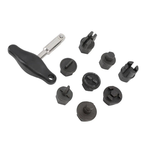 Complete 9 Pcs Oil Pan Drain Plug Repair Kit For Plastic Sump And Stripped Threads Install Remove Tool Set For Routine Auto Maintenance With Storage Case, 9-piece black metal adapters