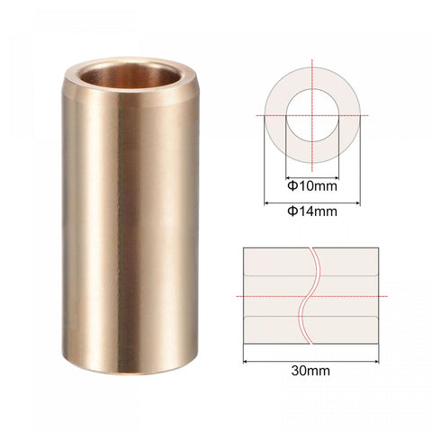 Cast Brass Self Lubricating Sleeve Bearing 10mm Bore 14mm Outer Diameter 30mm Length High Temperature Wear Resistant Plain Bearing