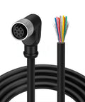 M12 Right Angle 8 Pin Sensor Connector To Waterproof Shielded Fly Lead Cable for automation applications, 90 degree female connector, wires exposed