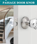 6 Pack Slick Crystal Passage Door Knobs With Faceted Diamond Glass, Satin Nickel Rosette, Non Locking Interior Door Hardware