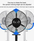 Heavy Duty Industrial Spray Fan With Water Mist Cooling, adjustable head for enhanced air range, 650Cm height.