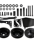 Durable Steel V Belt Water Pump Pulley With 1/2 Groove For Complete 9158-86 Kit That Slings A Heavy Load And Keeps Your Engine Running Smooth Without Any Drama, black steel pulley kit with bolts, spacers, and brackets