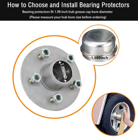 Front view of 1.98 inch stainless steel trailer bearing protector with dust cover caps (pair)