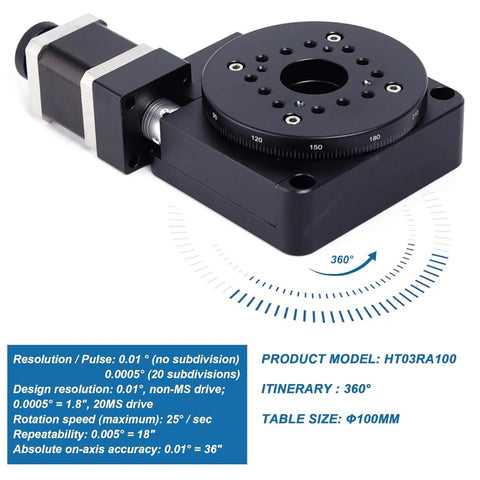 Precision Electric Rotating Platform For Optical Alignment, Pro Grade Motorized 100mm Rotation Stage With Worm Drive and Scale