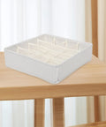 Super Slick 16 Compartment Foldable Drawer Storage Box For Underwear And Socks Made From Soft Cotton Linen Blend In Warm Beige