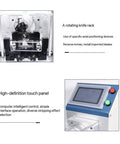 Close-up of rotating knife rack and touchscreen interface of Automatic Coaxial Cable Wire Stripper Machine With Lcd Touch Screen And Precision Ball Screw For Effortless Rf Antenna Stripping Hella Efficient Smooth Operator High Torque Zero Hassle Design.