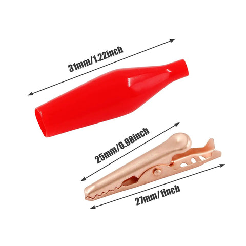 Insulated Copper Gator Clips 24 Pack for Electrical Testing Red 31mm Cover and 27mm Crocodile Clamp with 6mm Jaw Detail
