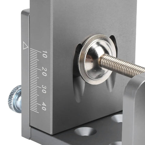 Pocket Hole Jig Kit With 15 Degree Aluminum Alloy Locator Inclined Hole Guide for precision joinery, close-up of adjustable scale