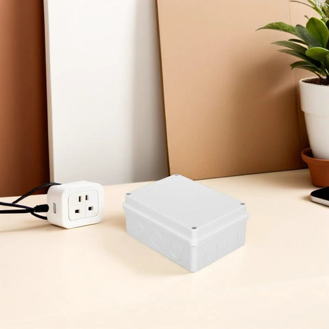 Cool 13 Piece I P65 Waterproof Junction Box Kit For Electrical Projects with white plastic enclosure on a desk.