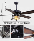 Top Shelf Antique Ceiling Fan 42 Inch With Bright LED Light And Simple Remote Control view showing dark wooden blades and glass light.