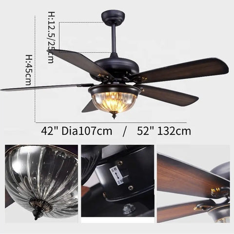Classic Vintage 42 Inch Ceiling Fan With Integrated LED Light And Smart Remote Keep Spaces Chill Super Quiet Motor Reverse Blades Worry Free Setup Always Fresh top view with four brown blades and glass light